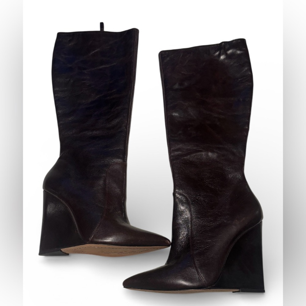 Alice + Olivia Dark Brown Wedge Heeled Leather Boots 39.5/8.5